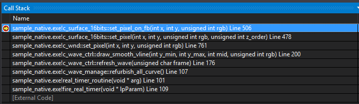 Callstack for drawing waves