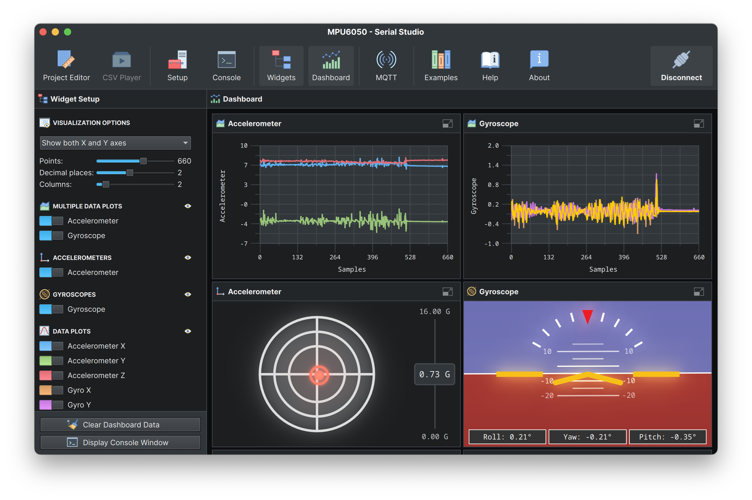 MPU6050 Data in Serial Studio