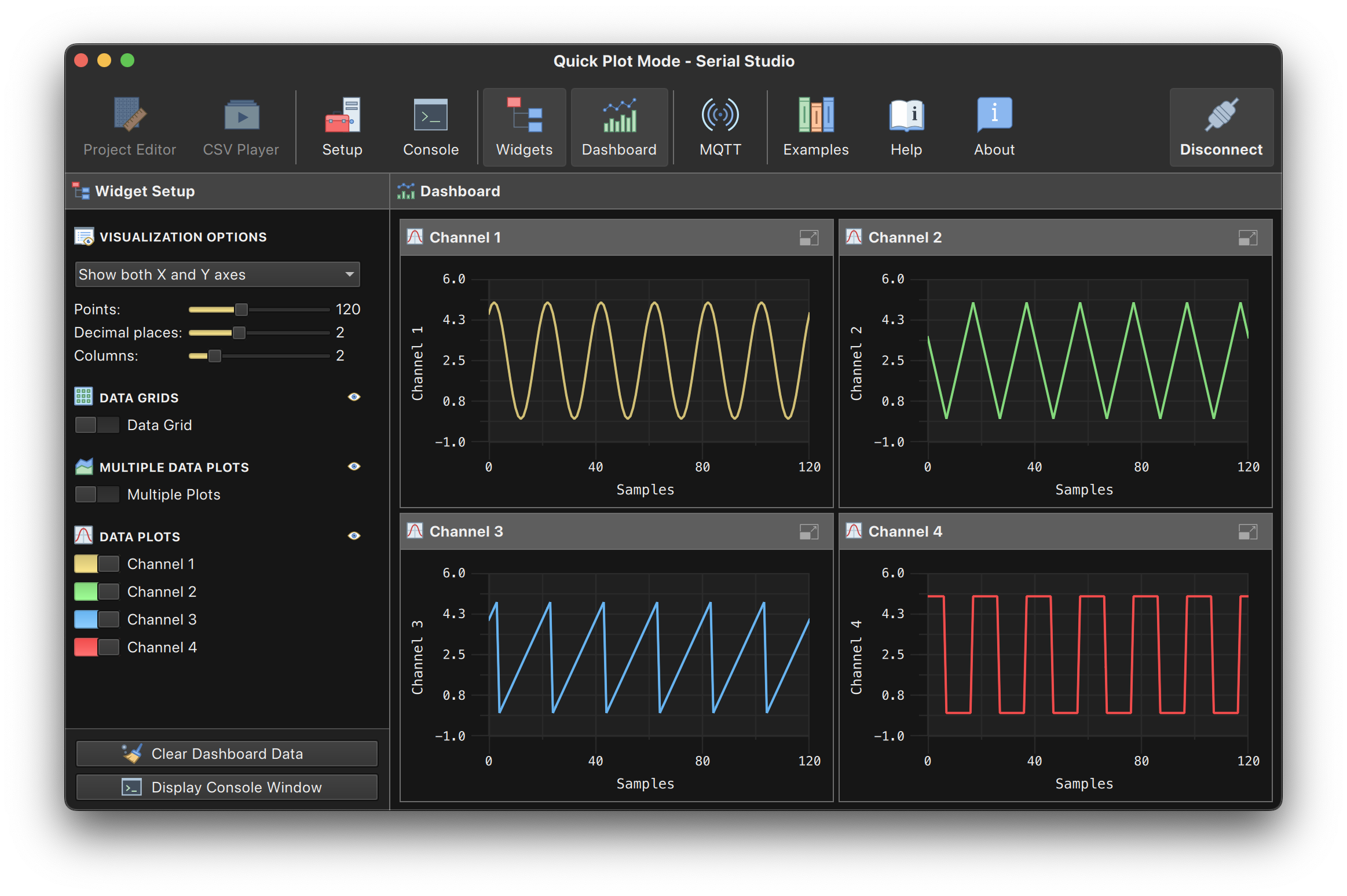 Serial Studio with UDP Function Generator