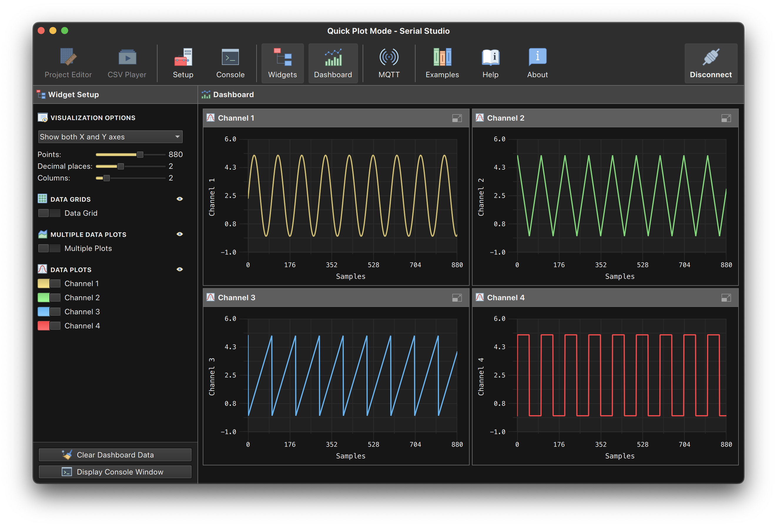 Serial Studio with UDP Function Generator